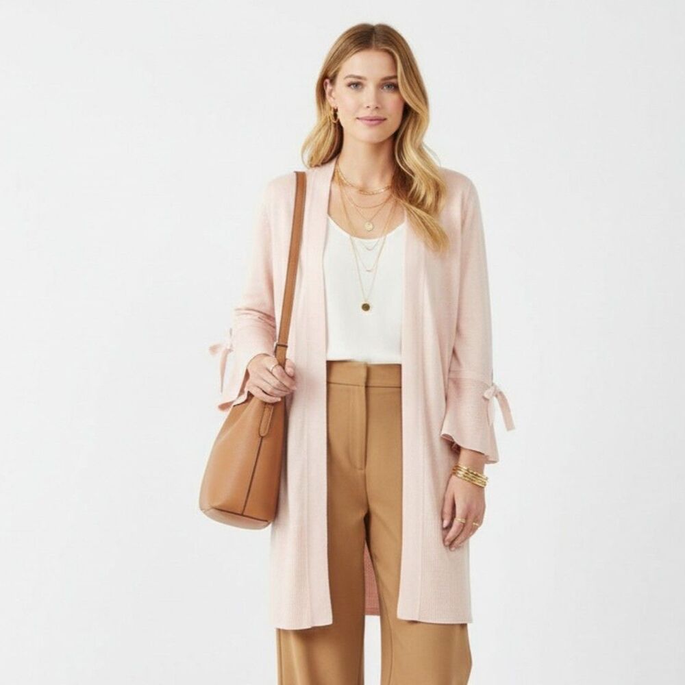 Ann Taylor Pink‎ Woven Knit Long Sleeve Duster sweater M